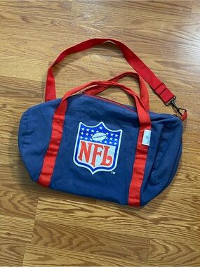 Vintage NFL Navy Duffel Bag with Red Straps and Logo